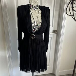 MANURI Silk Black Cape Sleeve Dress